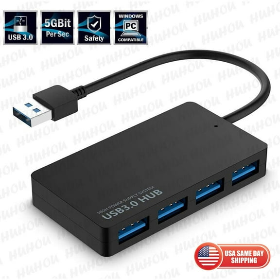 USB 3.0 Hub 4-Port Cable Adapter Charger Slim High Speed PC Mac Laptop Desktop
