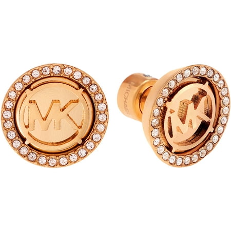 Michael Kors Women's Crystal Rose Gold-Tone Stainless Steel Logo Disc Stud Earrings
