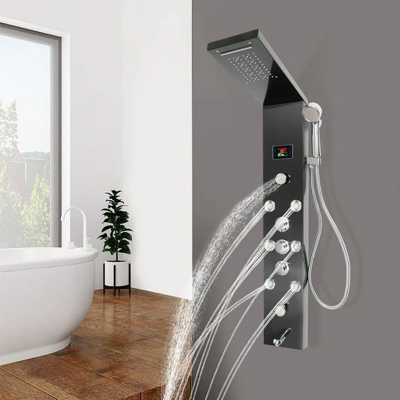 LED Shower Panel Tower Massage System Rain&Waterfall Jets Faucet Stainless Steel