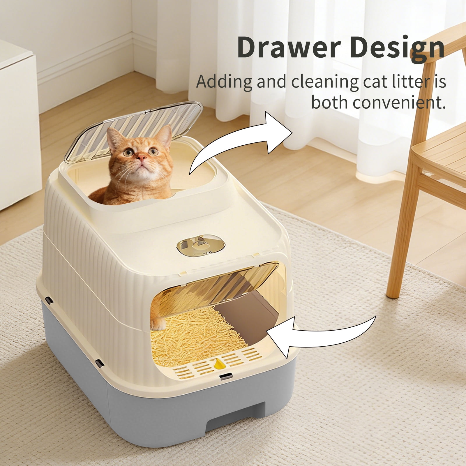 Cat Litter Box with Drawer, Enclosed Litter Tray for Cat, Rabbit, Anti Urine Leakage Easy to Clean (Gray)