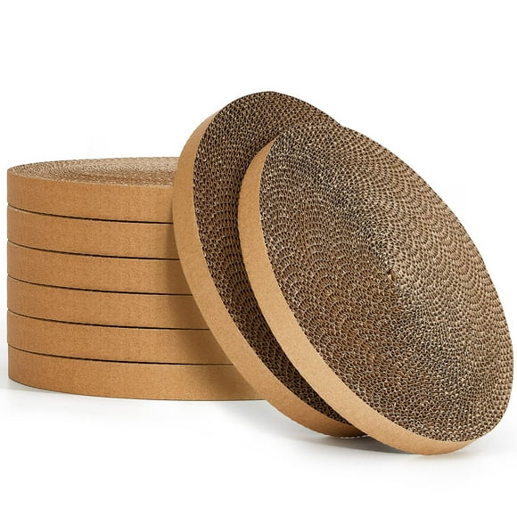 Taiyin 8 Pieces Corrugated Cardboard Cat Scratcher Round Cat Scratcher Refill Scratcher Replacement Pads Compatible with Turboscratcher