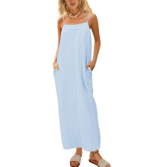 Vestido largo ReachMe de lino para verano con tirantes finos sin espalda