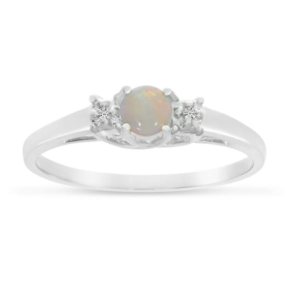 14k White Gold Round Opal And Diamond Ring