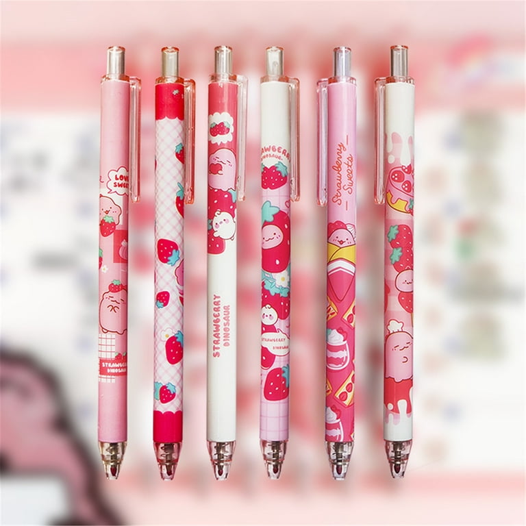 6pcs Cute Kawaii Strawberry pig Gel Ink Roller Ball Point Pen School Kids  Pens