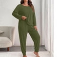 thumbnail image 2 of Inleife Women's Plus Size Solid Color Long Sleeve Lounge Set, Round Neck Top with Pocket and Cuffed Jogger Pajama Suit, 2 of 6