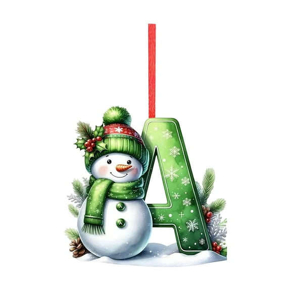 Christmas Snowman Letter A Hanging Ornament for Holiday Tree Decorations Personalized Initial Gift for Family Kids Party Decor