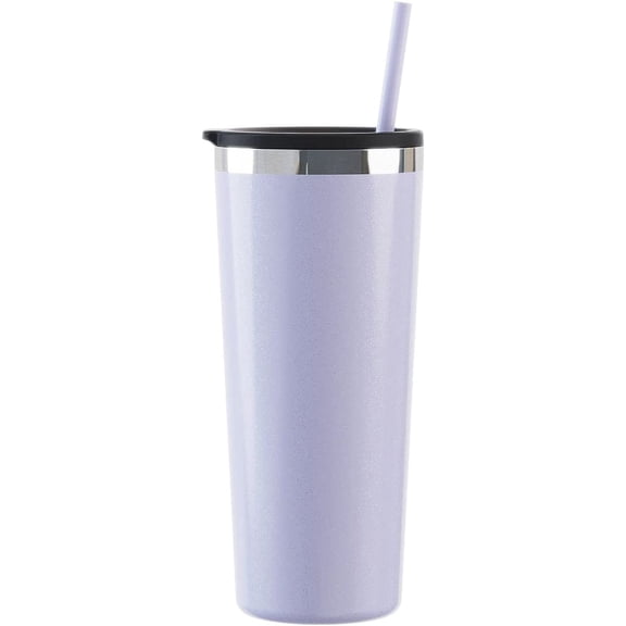 3-Pack: Maars Roadie 18/8 Stainless Steel Double Wall Tumbler 22Oz With Press On Lid & Matching 10" Stopper Straw (Glitter Lilac)