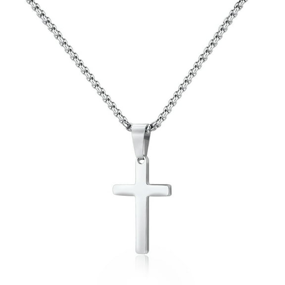 IEFSHINY Stainless Steel Cross Pendant Necklaces for Men Pendant Chain 16 Inch Silver