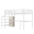 thumbnail image 5 of Queen Loft Bed with L-Shaped Desk, Metal High Loft Bed with Wardrobe, Stairs and USB Charging Station, Space Saving Loft Bed for Small Bedroom, White, 5 of 8