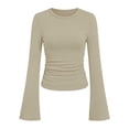 thumbnail image 4 of Perfectbot Women's Flare Long Sleeve T-Shirt Crewneck Fitted Stretchy Ruched Waist Fall Trendy Basic Tee, 4 of 5