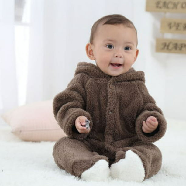 Korean Winter Baby Long Hooded Jumpsuit Infant Toddler Clothes Playsuit Outfit -