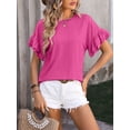 thumbnail image 5 of Spring And Summer New Solid Color Round Neck Lotus Leaf Sleeve Short-sleeved T-shirt Tops For Women, 5 of 7