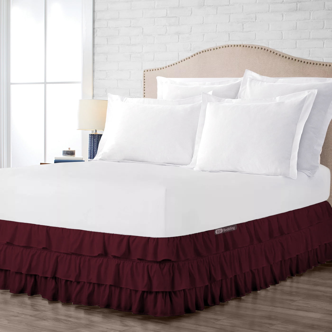 Red Solid Silky Satin Bed Skirt Queen Size Dust Ruffle Bedding 14" Drop WOW! 