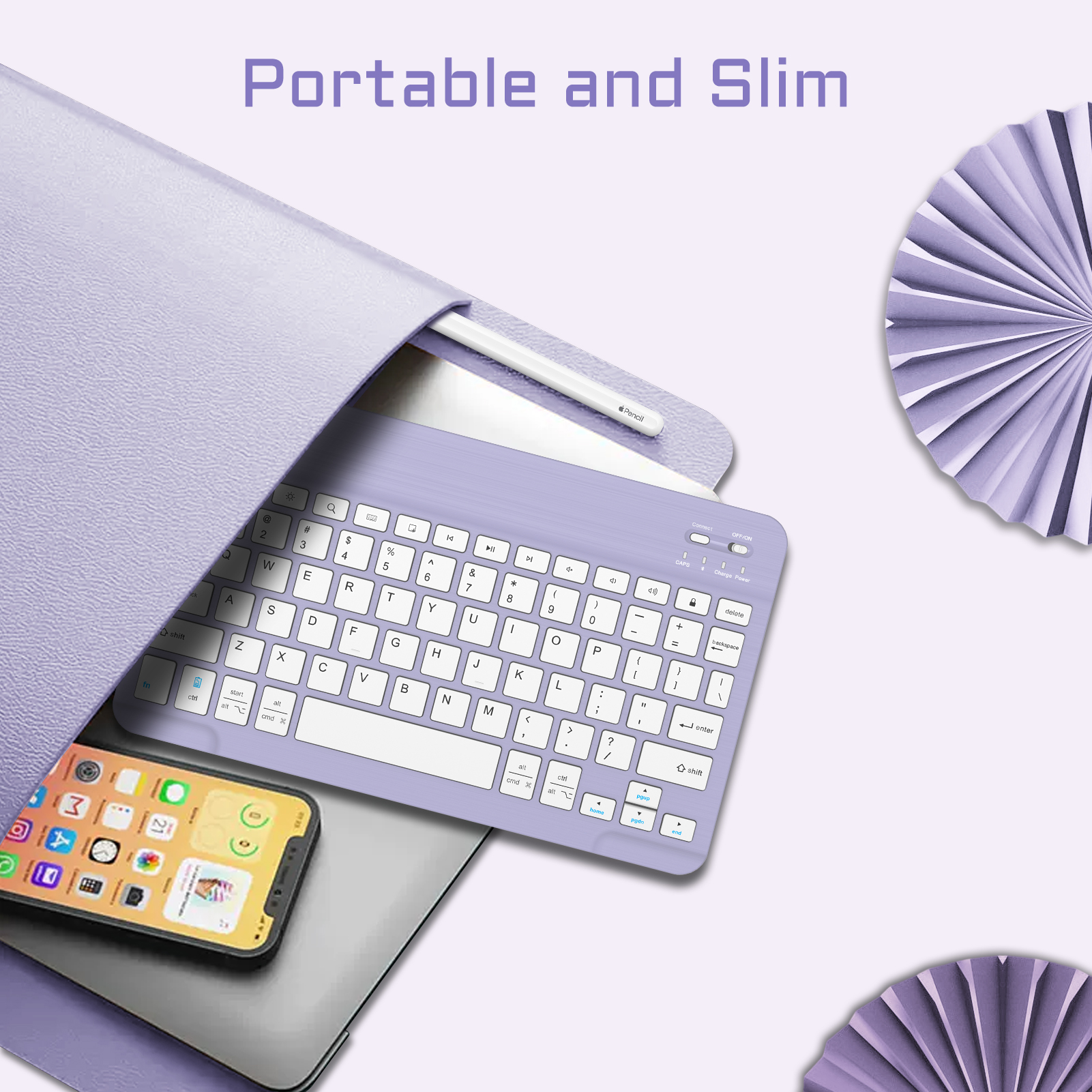 Fintie 10-Inch Ultrathin (4mm) Wireless Bluetooth Keyboard for iPad Samsung Tablet, iPhone Smartphone, iOS, Android Tablets Phone, Lavender - image 3 of 8
