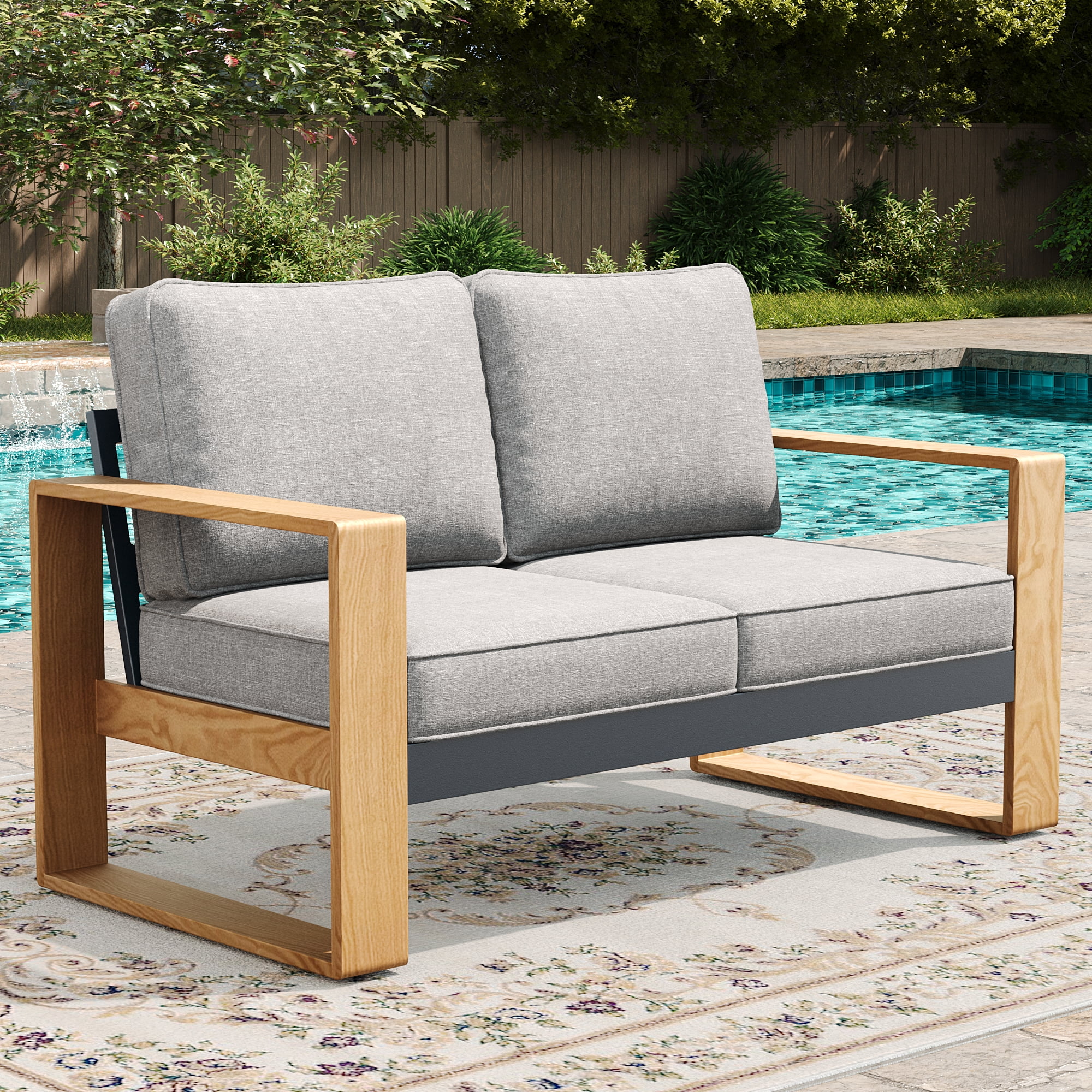 LayinSun Aluminum Patio Furniture Set 2 Seat Loveseat, Oversized Seat with Hight Back, Outdoor Conversation Sets for Porch, Balcony, Deck