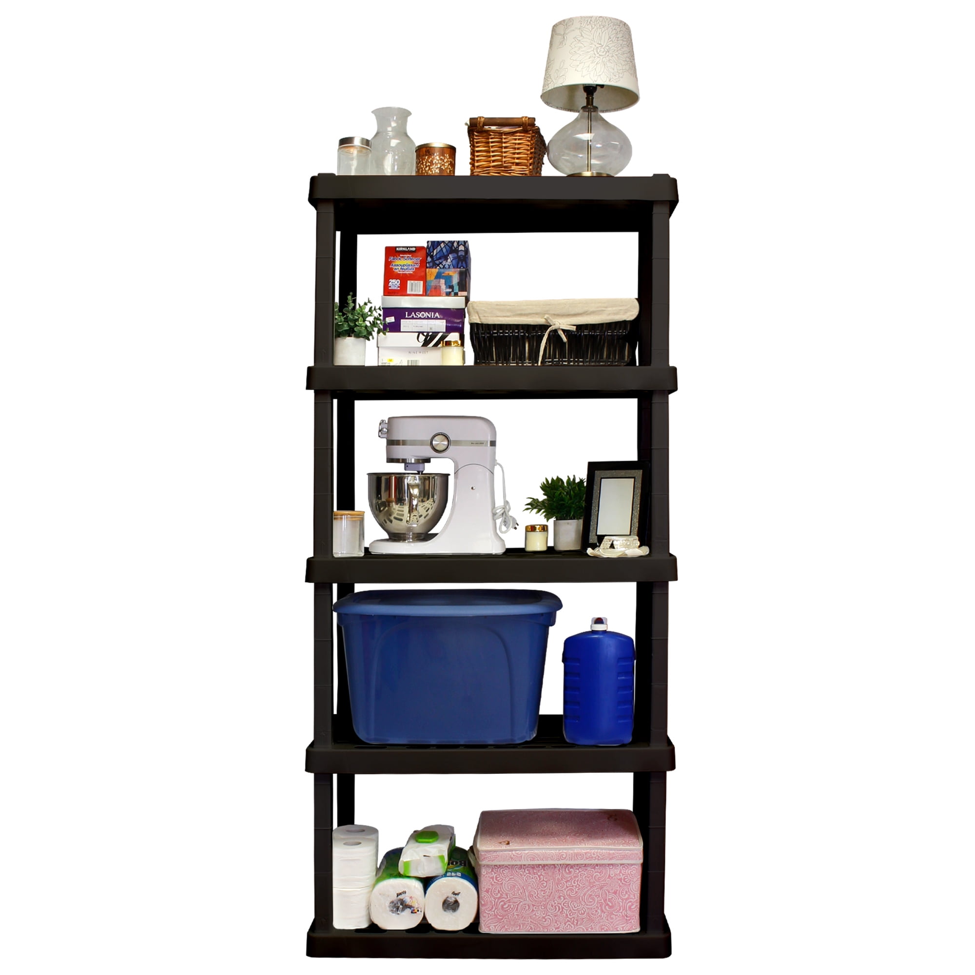 Hyper Tough Plastic Storage Shelves Garage Shelving Unit 5-Tier 75"H x 14"D x 30"W Black 450 lbs Total Capacity
