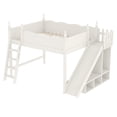thumbnail image 5 of Leumius Queen Loft Bed Frame with Storage Shelves and Wardrobe, Solid Wood Loft Bed with Detachable Slide and Ladders for Kids Teens Adults Beige, 5 of 8