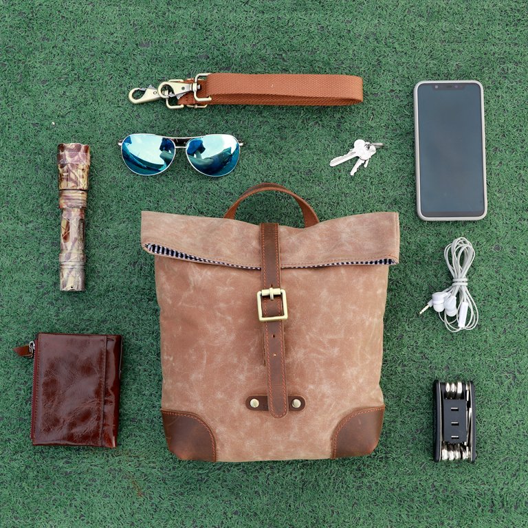 TOURBON Waxed Canvas Bike Rear Rack Bag Bicycle Handlebar Bag