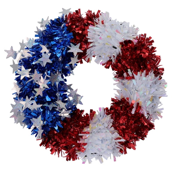 Stars and Stripes Tinsel Wreath, Red/White/Blue, 16", Patriotic by Way To Celebrate