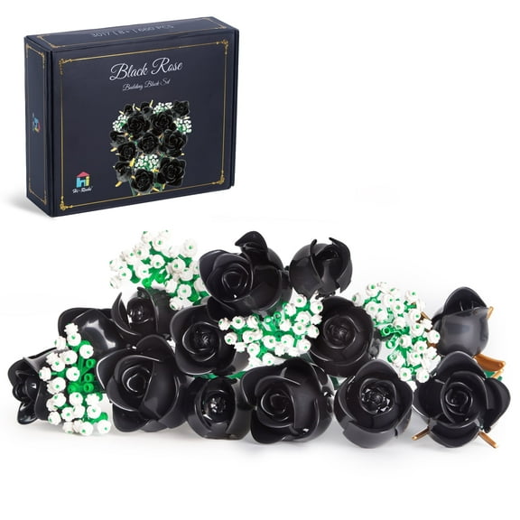 HI-REEKE Black Rose Building Block Set Flower Bouquet Building Kit Plastic Toy Gift for Women 660PCS