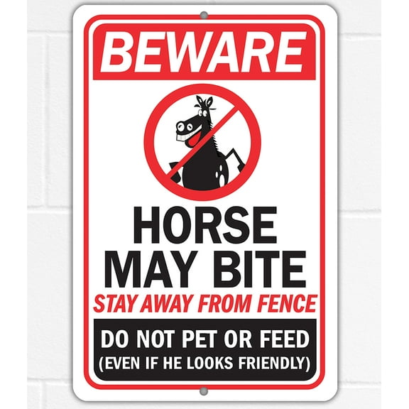 Metal Sign - Beware Horse May Bite Do Not Pet or Feed - Do Not Feed Horses Sign Horse Stall Signs - Use Indoor/Outdoor - Equestrian Facility Horse Stable Sign, Notice or Reminder to Public (8x12)