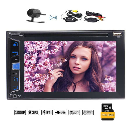 Universal In Dash Double Din Car Radio 6.2 Inch Capacitive Touch Screen Car DVD CD Payer Stereo Wireless Bluetooth Music Dual Zone GPS Navigation MP3/MP4 FM/AM RDS Radio SWC Subwoofer USB SD