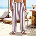 thumbnail image 2 of hotojiny Men's Striped Pants Casual Linen Pants Comfortable Elastic Waist Summer Trousers Loose Fit Lightweight Beach Clothes, 2 of 6