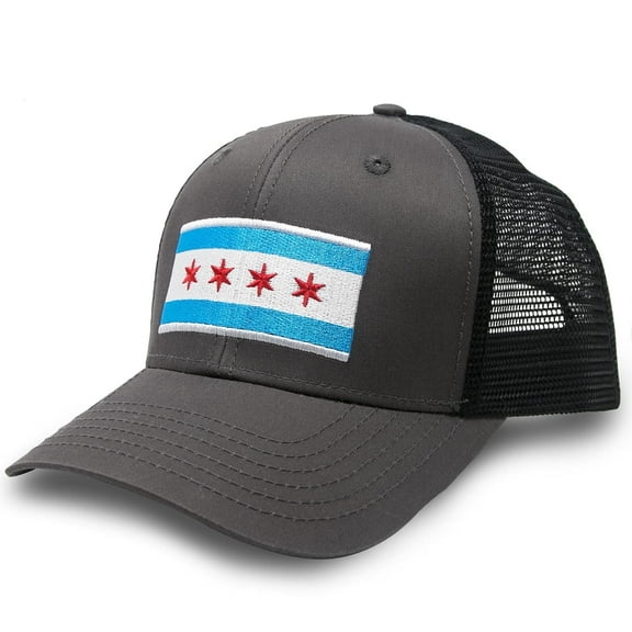 Chicago Flag Hat Men and Women – Snapback Trucker Baseball Cap by International Tie (Black)