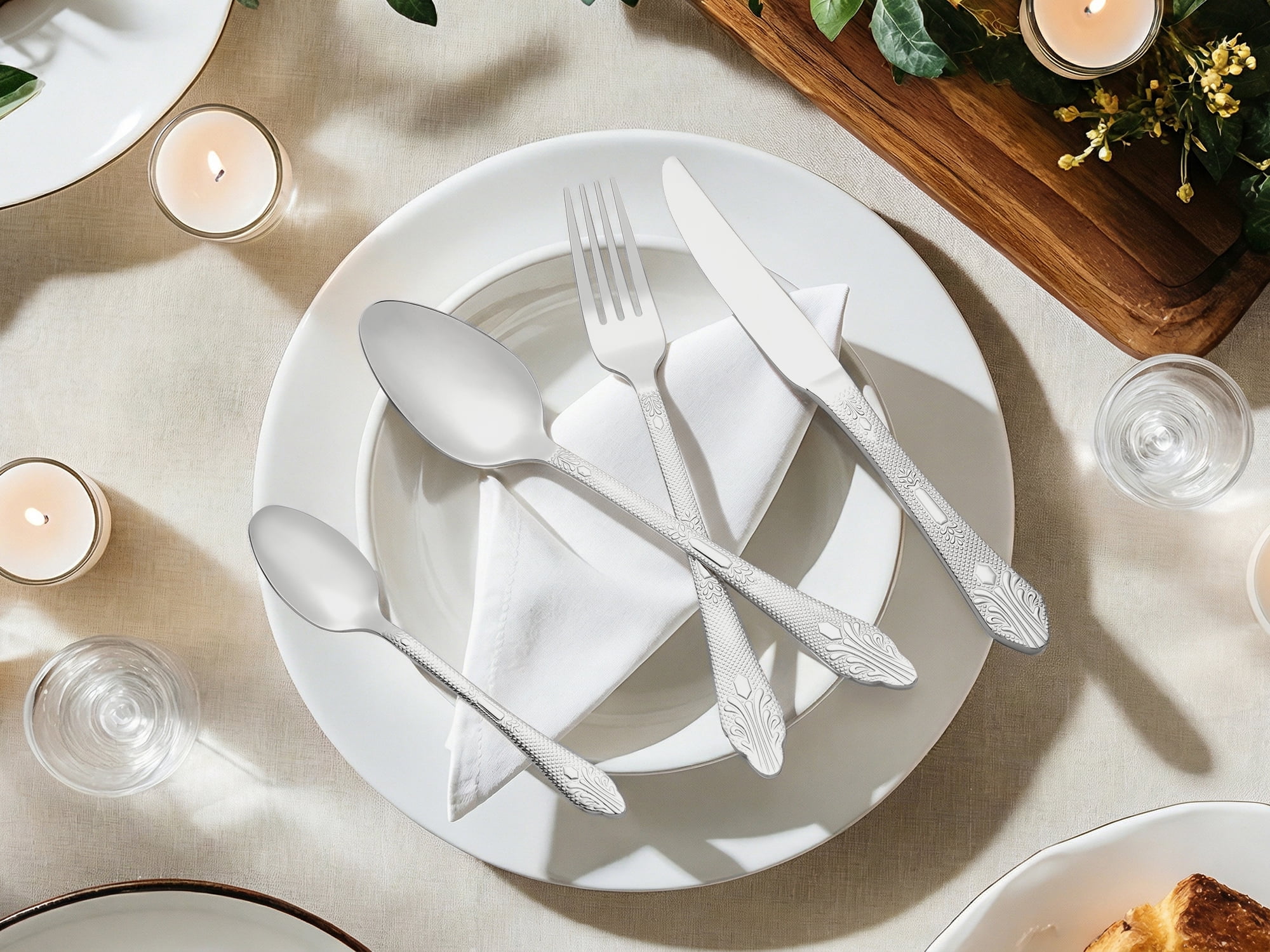 Unique Bargains 4 Piece Silverware Set Stainless Steel Floral Flatware Set Silver 4
