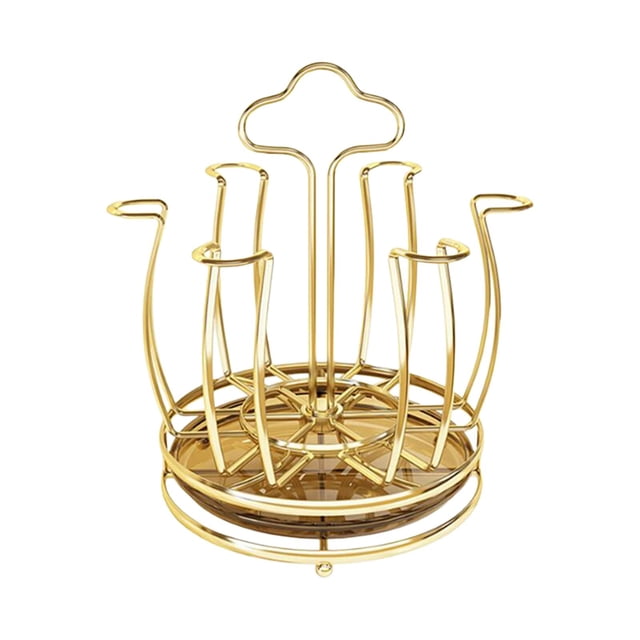 Tnarru Cup Drying Rack Mug Draining Organizer Space Saving with Drain Tray Glass Drainer Stand for Kitchen Counter Restaurant Office Golden