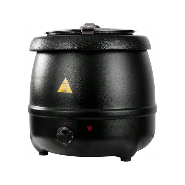 YONGSTYLE 11 Qt. Round Black Countertop Food / Soup Kettle Warmer - 120V, 400W