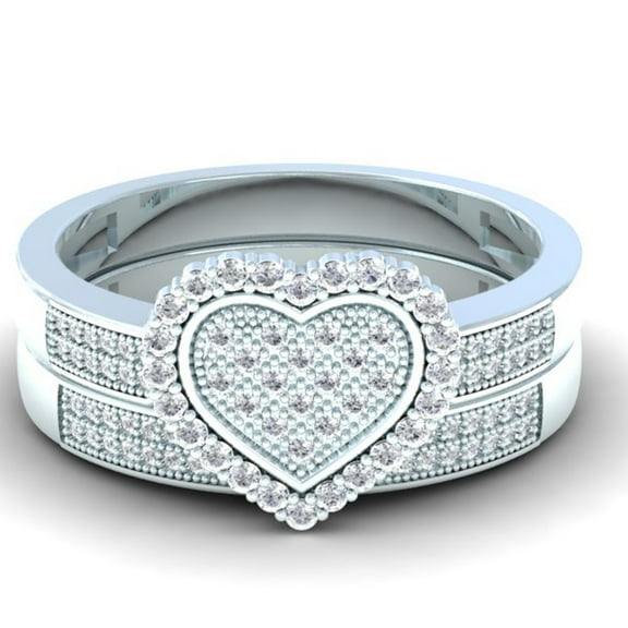Dazzlingrock Collection 0.38 Carat (ctw) 10K Diamond Bridal Heart Shape Engagement Ring Band Set, White Gold, Size 5