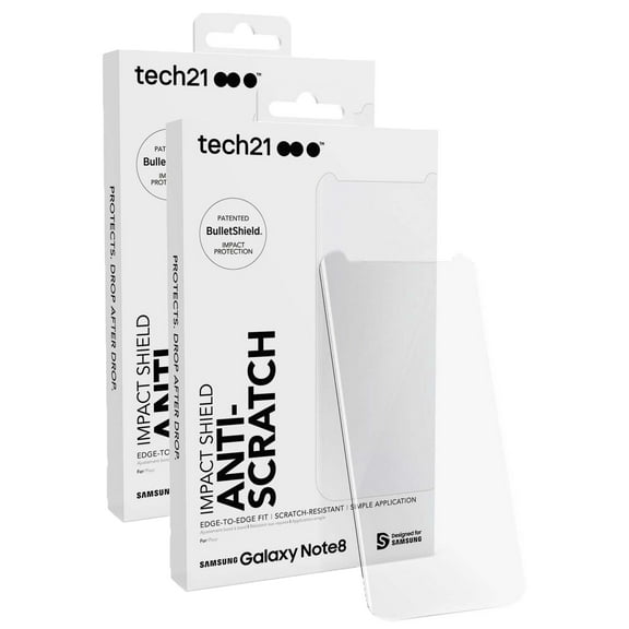Screen Protector for Note 8, [2 PACK] Tech21 ANTI-SCRATCH Self Healing Display Guard/Saver/Cover with BulletShield™ [and Easy Install Kit] for Samsung Galaxy Note 8 (SM-N950)