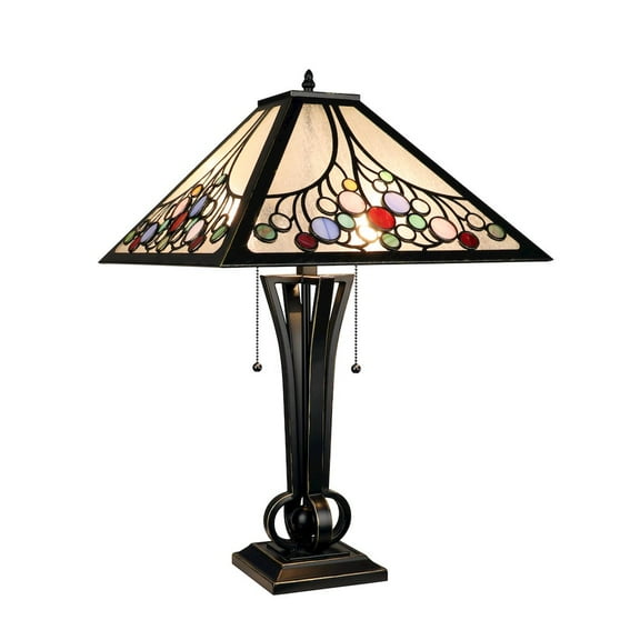 CHLOE Lighting Retro-Style Stained Glass 2-Light Table Lamp 16" Shade