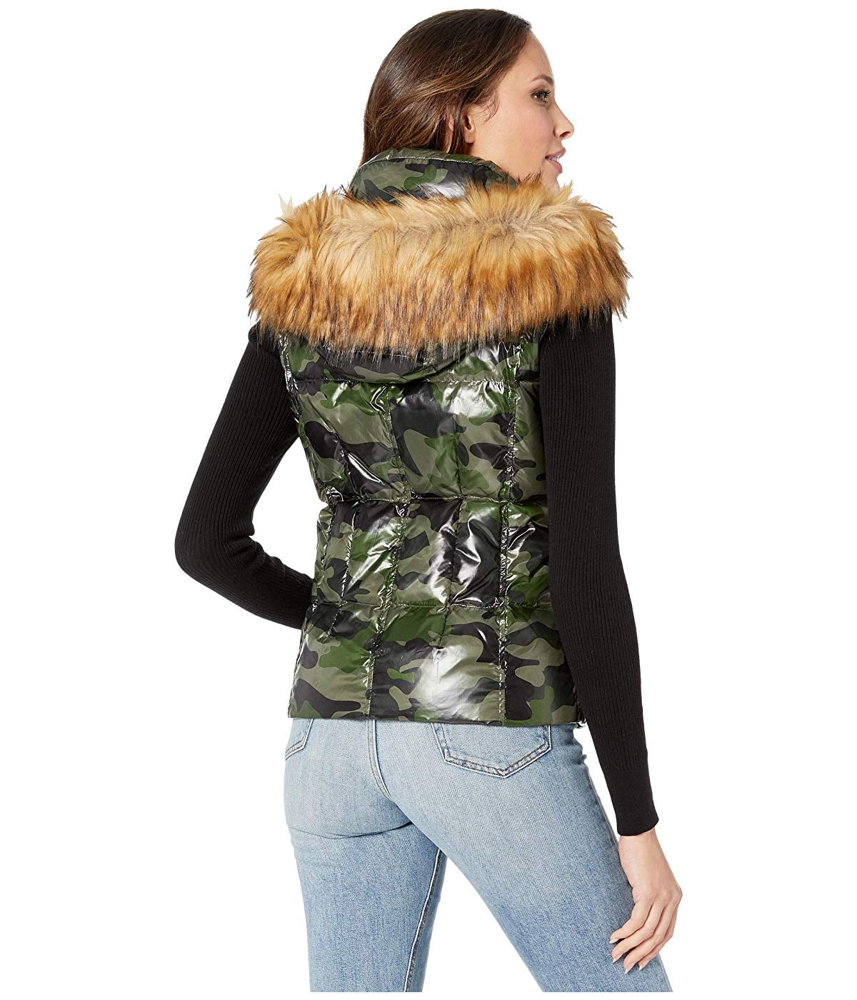 S13 girls Camo Snowcat Down Vest With Faux Fur Hood