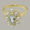 thumbnail image 5 of LBG British Made 18k Yellow Gold Natural Aquamarine & Cultured Pearl Womens Statement Ring - 33 size options - Size 7, 5 of 6