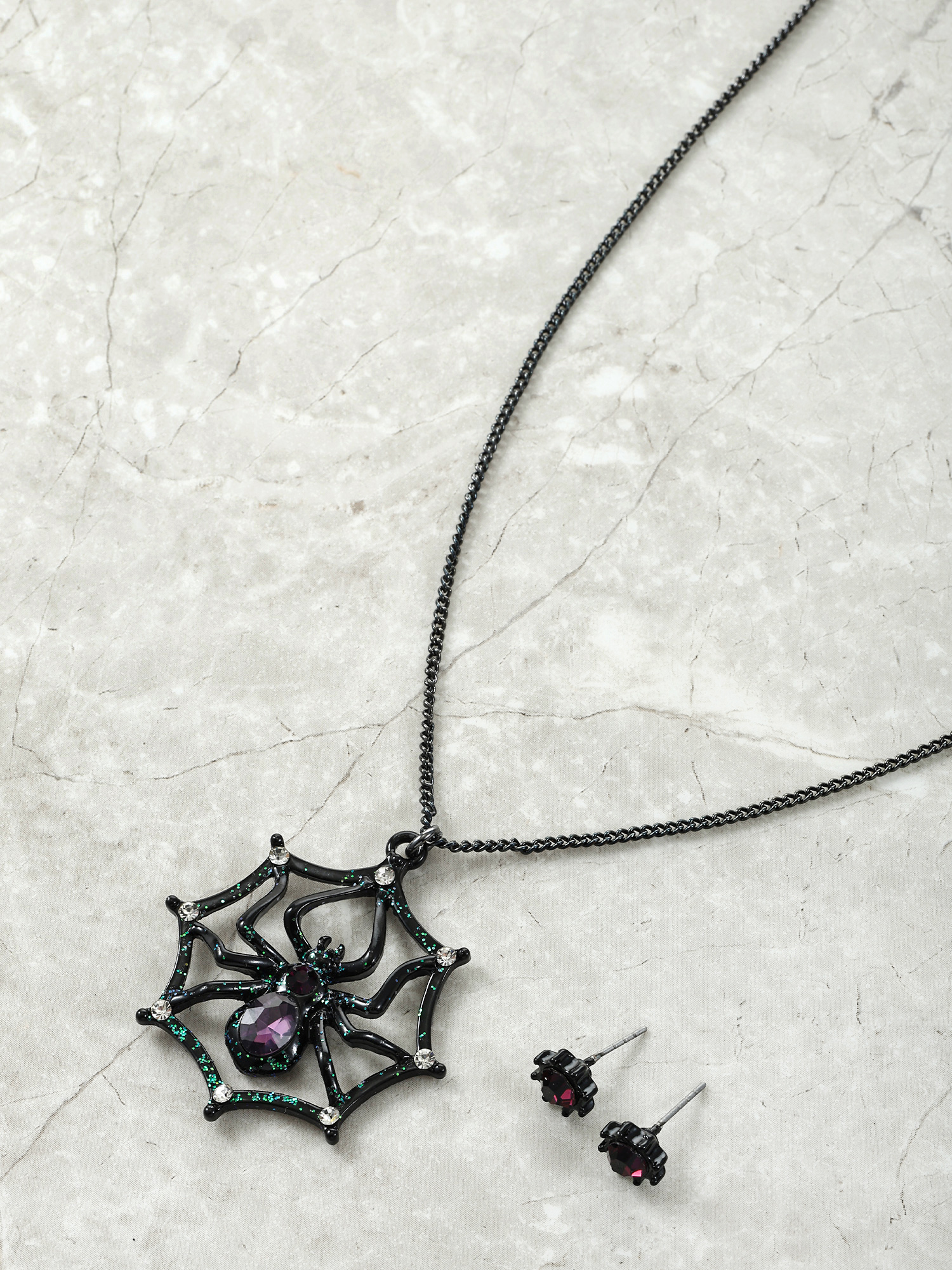 Way to Celebrate Halloween Spider Pendant Necklace and Earrings, 1 Piece, 1 Pair