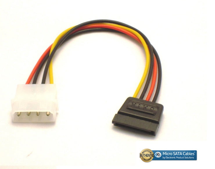 PC-035A 12inch 4-Pin Molex Male to Two 90 Degree SATA 15-Pin Female Power Cable 