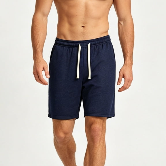 Besolor Mens Sweat Shorts Casual Loose Wide Leg Drawstring Elastic Waist Workout Running Shorts with Pockets(X-Large,Navy)