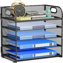 Behome Desk File Organizer, 5 Trays Paper Organizer Letter Tray with Handle, Paper Sorter Desk Organizer for Office, Home or School, Black
