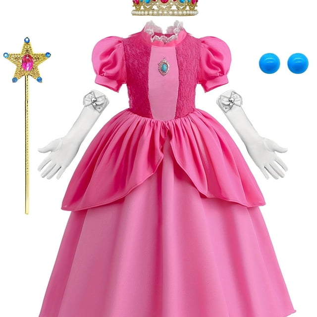 Vestido De Princesa Para Niña Con Conjunto De Accesorios, Decoración De Bordado De Encaje Con Mangas Abullonadas, Fiesta De Halloween, Fiesta De Graduación, Cumpleaños, Disfraz De Rendimiento, Ropa Pa