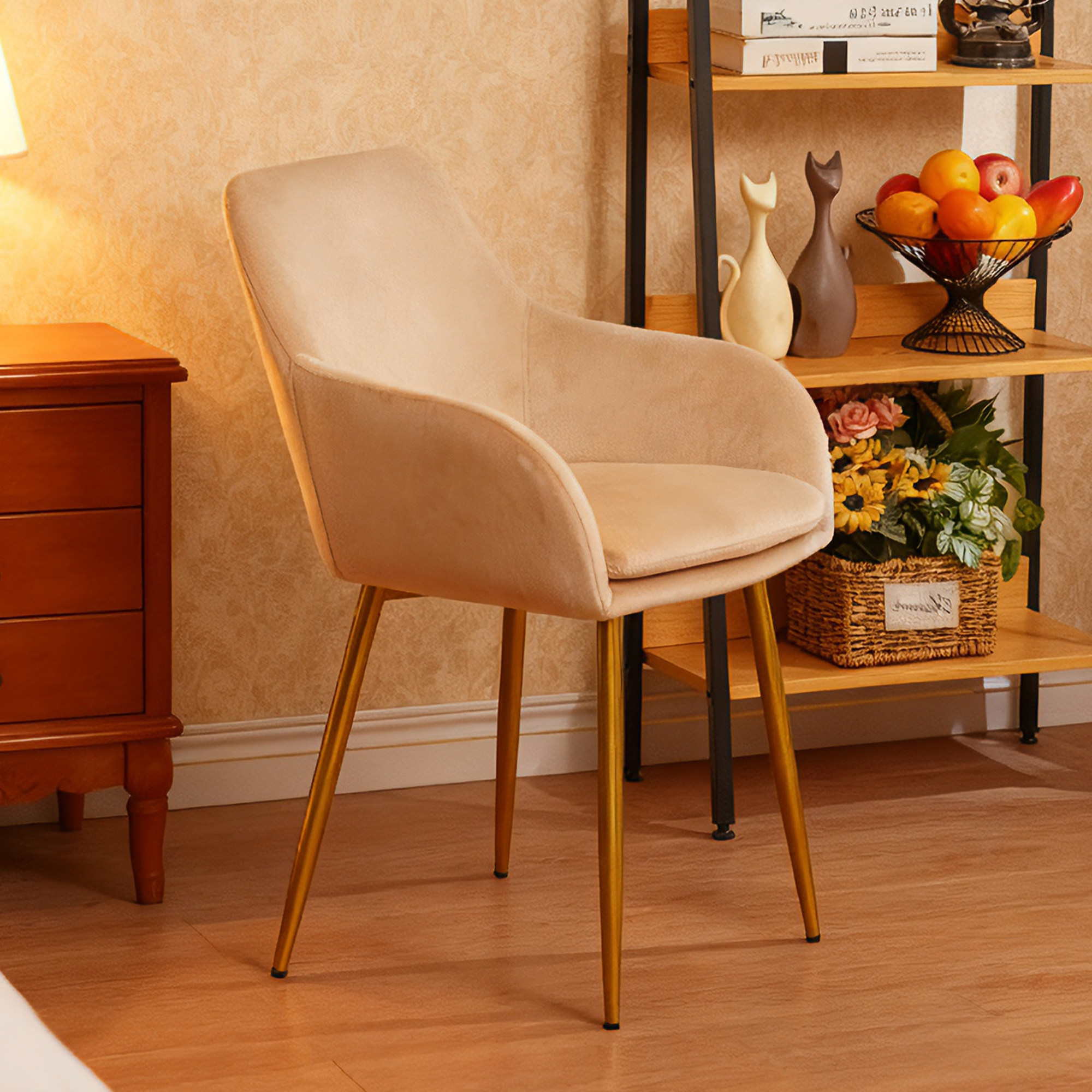 Velvet Dining Chair Set of 2, Modern Padded with Gold Metal Legs, for Dining Rooms Kitchens Vanity Tables Living Room, Easy Assembly, Beige
