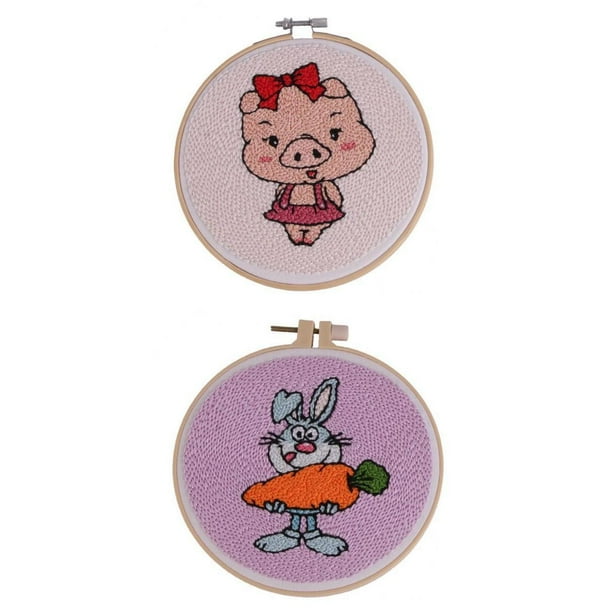 Kit de con perforadora de 2 paquetes, de animales, cerdo y conejo, para coser, fieltro, ajustable con de aro, manualida
