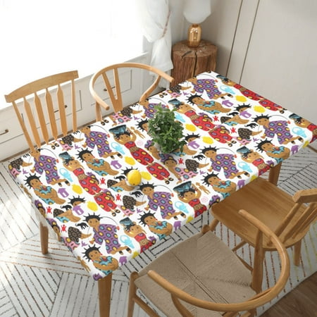 

Home Deluxe Tablecloth Wax African Girls Waterproof Elastic Rim Edged Table Cover- For Christmas Parties And Picnics 5ft