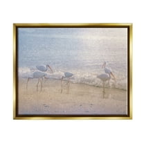 Stupell Seaside Waves Bird Flock Grazing Landscape Painting Gold Floater Framed Art Print Wall Art