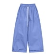 thumbnail image 5 of Oiangi Girls Beach Pants Elastic Waist Wide Leg Trousers Casual Rolled Up Pant for Summer Vacation Blue 12 Years, 5 of 8