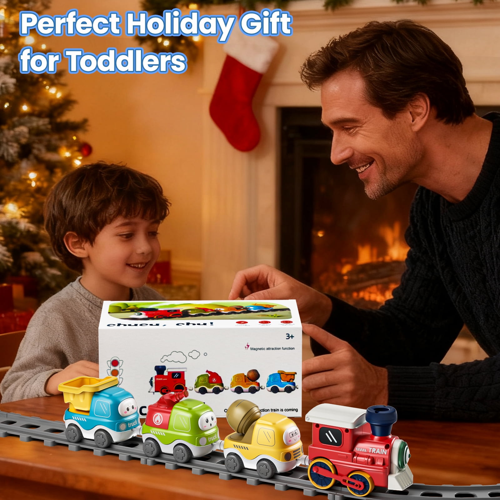 Dimoarch Toys for 1 2 3 Year Old Boy Girl, Train Set Toy for Toddlers, Electric Train Car Track Play Set with Steam, Light & Music, Christmas Birthday Gifts