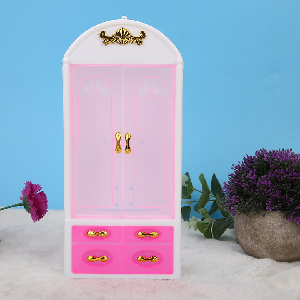 Bomcomi Dollhouse Wardrobe Plastic Cabinet Bedroom Miniature Furniture Doll House Accessories Girls Toys