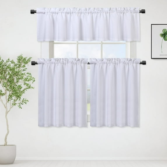 Yesfashion Waffle Weave Curtains, Waterproof Rod Pocket Textured Tier Curtains for Kitchen Bathroom