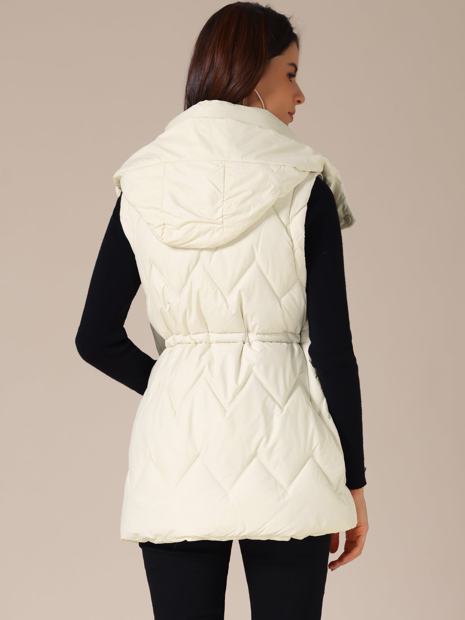 DARING DIVA Women's Puffer Vest Coat Hooded Zip Up Long Sleeveless Jacket S White